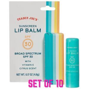 Set of 10 Trader Joe's Sunscreen Lip Balm SPF 30 Broad Spectrum Citrus Scent NEW